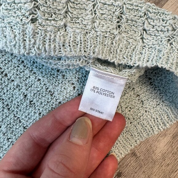 J Jill mint open weave 3/4 sleeve V-neck sweater tunic size large petite G25 - Picture 3 of 5